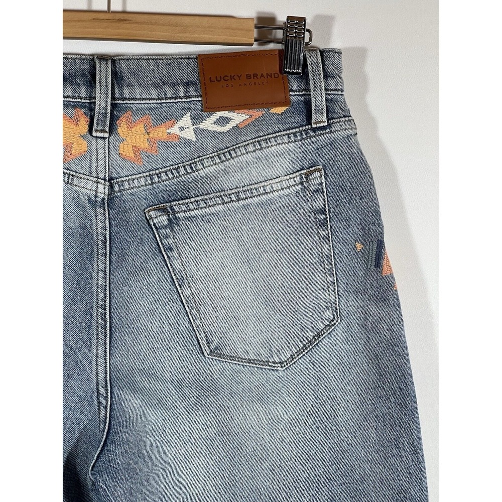 Lucky Brand Drew Mom Jeans Womens 8 29 Blue Denim High Rise Embroidered Retro - Picture 13 of 16